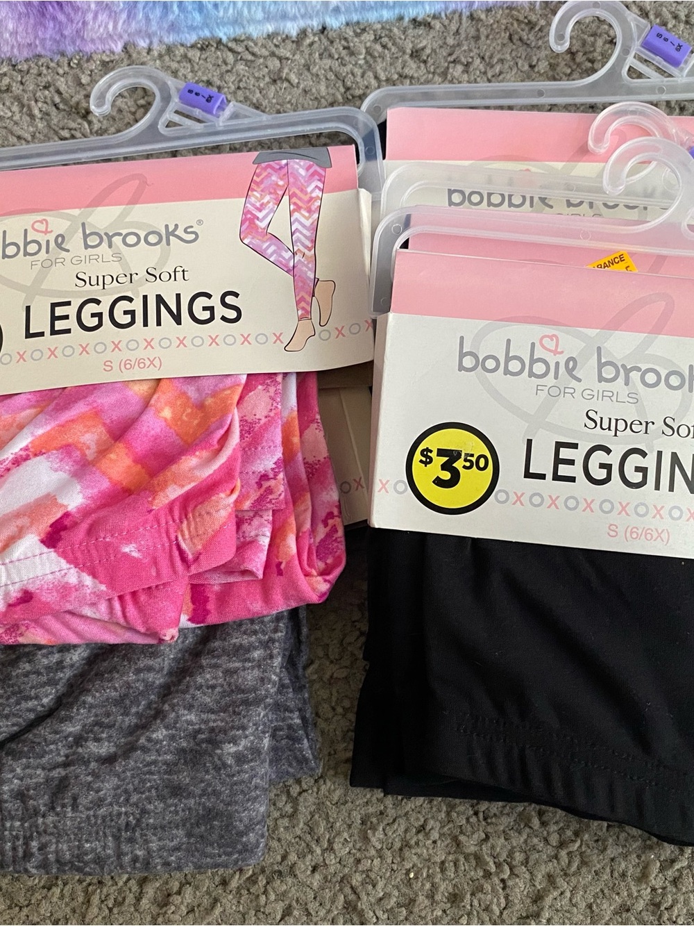 Bobbie Brooks Girls' Leggings Duo - Pink Tie-Dye, Black & Heather Gray